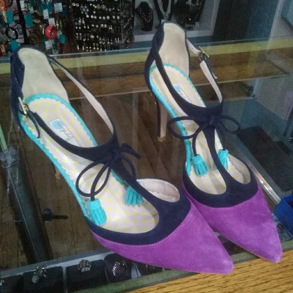 New Boden "Alice" Purple and Navy Tasselled Heels - Picture 1 of 8